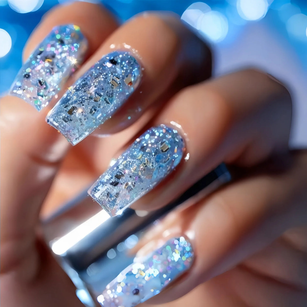 24pcs/set Short Medium Long fake nails golden brown silver sparkling glitter Square almond ballet tips press on false nail art