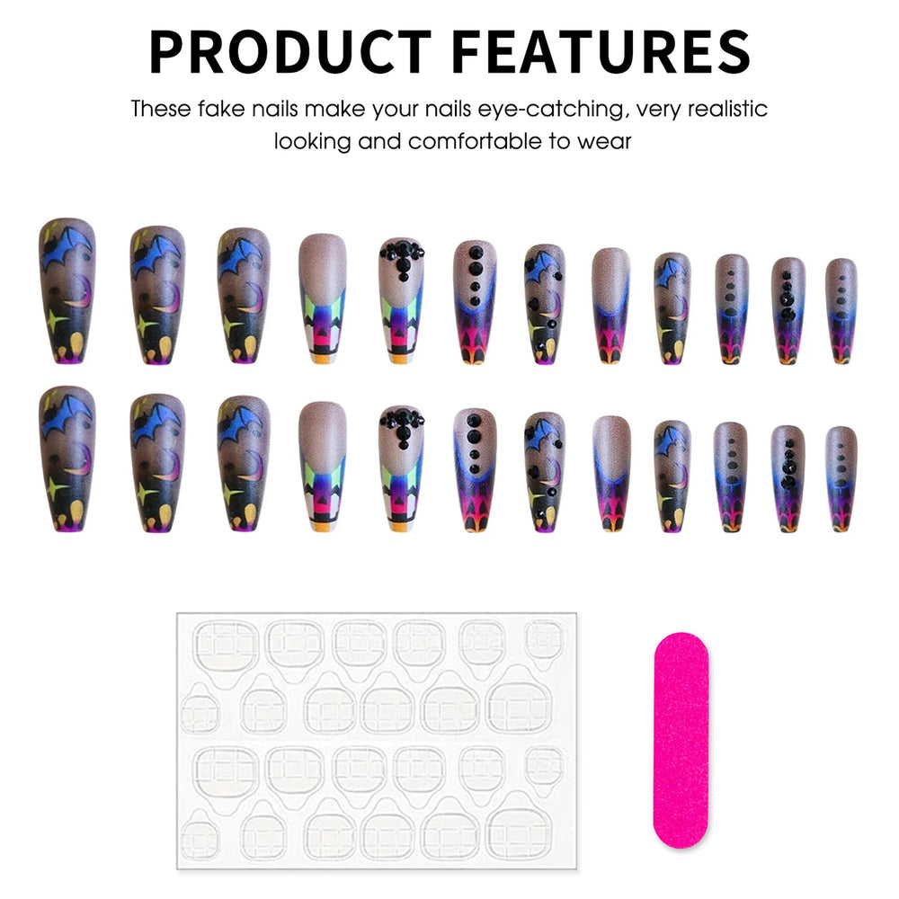 Neon Graffiti Halloween French Press-On Nails – Long Coffin, 24 Pcs