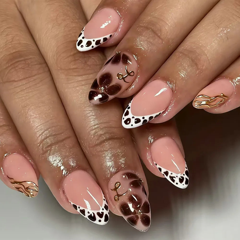Coffee Brown Leopard Almond Ballet Press-On Nails – Fall/Winter, Short/Medium/Long