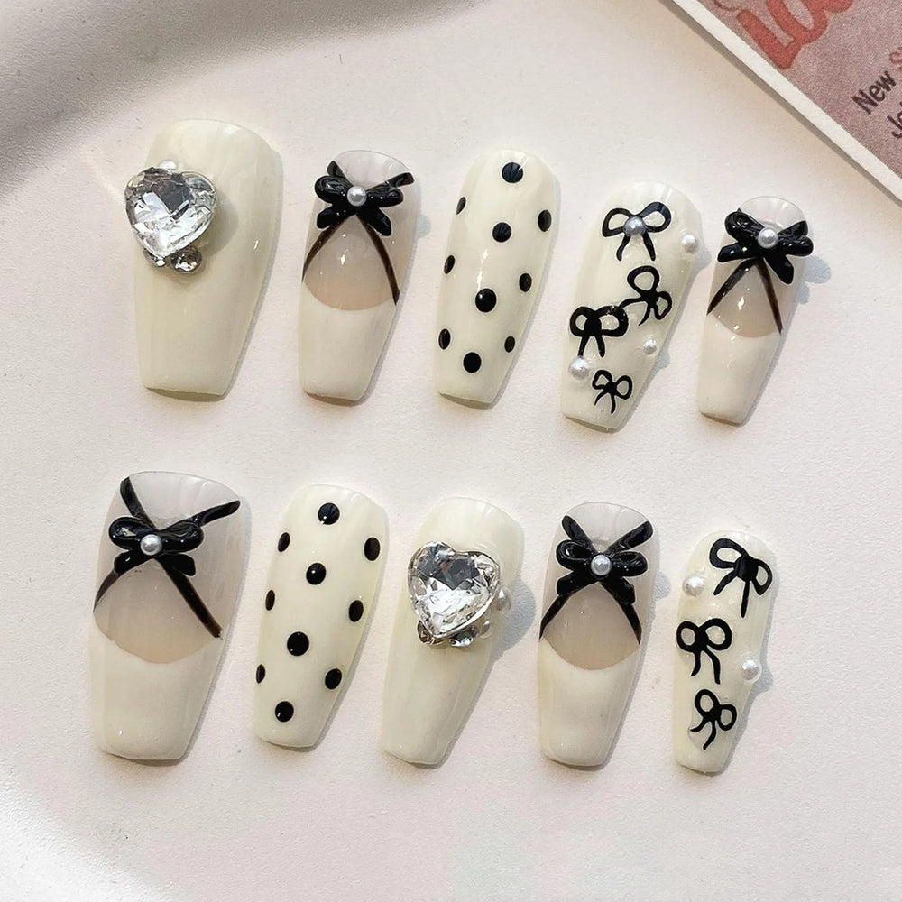 Pink Ballet Bow Handmade Press-On Nails – Coffin, 24 Pcs
