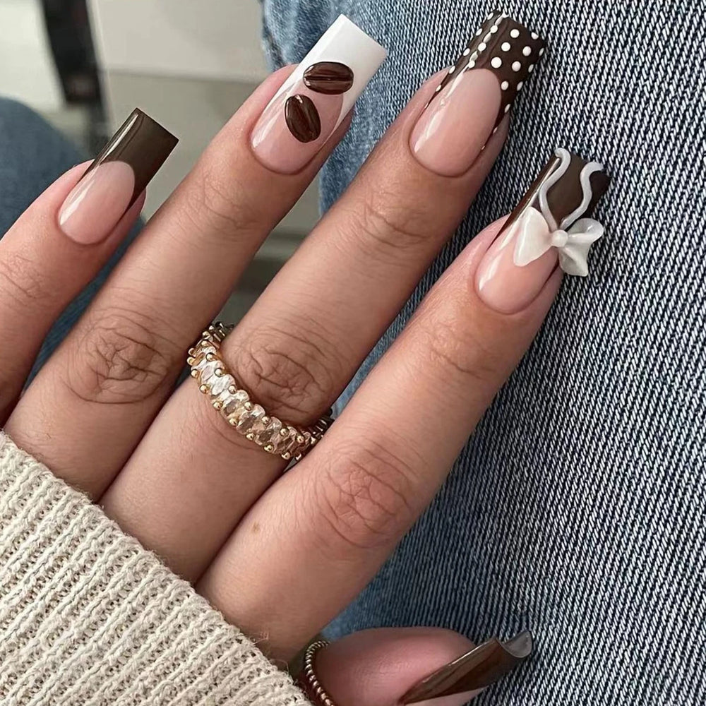 Nude Pink 3D Bow French Press-On Nails – Long Square, 24 Pcs