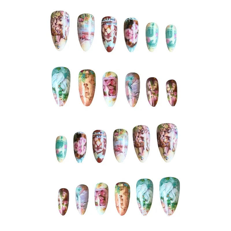 Vintage Floral Field Journal Press-On Nails – Almond, 24 Pcs