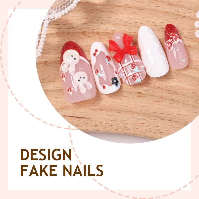 Rabbit & Strawberry Red French Press-On Nails – Almond, 30 Pcs