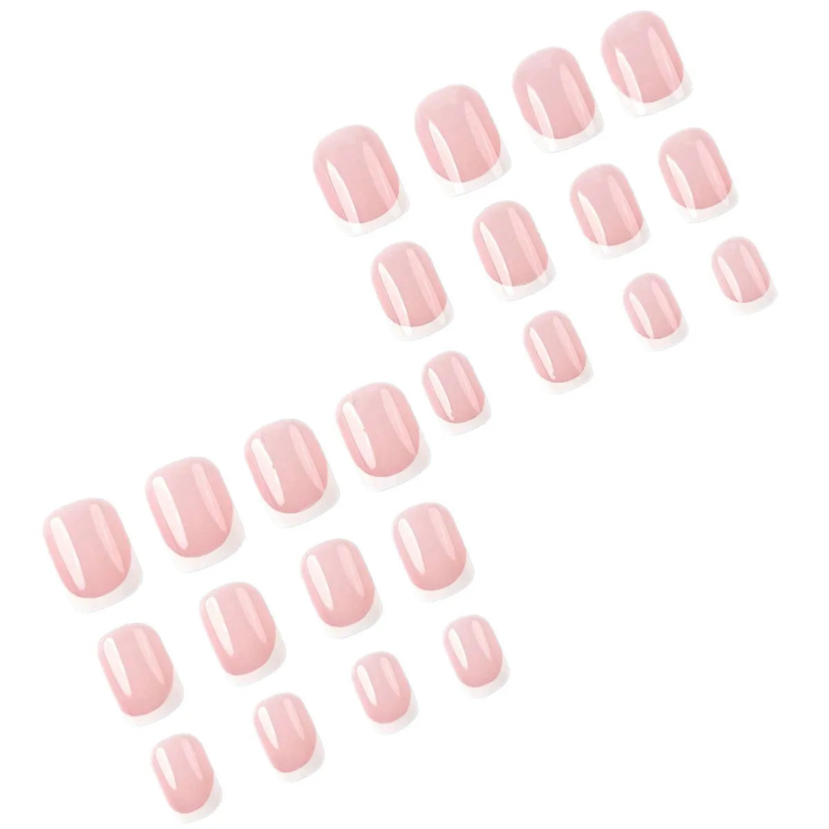 Short fake nails for women French style Nude square nail tips with white edge full cover reusable press on false nail art set