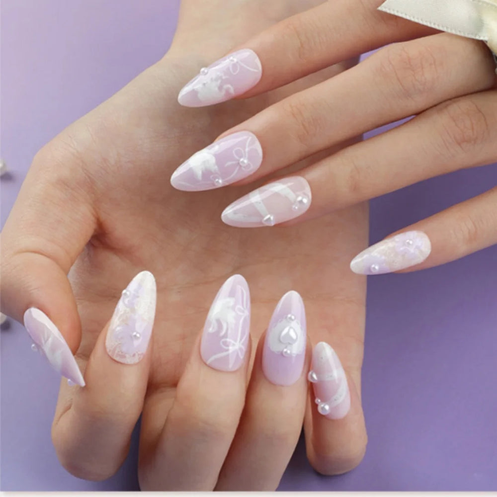 Vintage Painting Star, Moon & Swan Press-On Nails – Almond, 24 Pcs