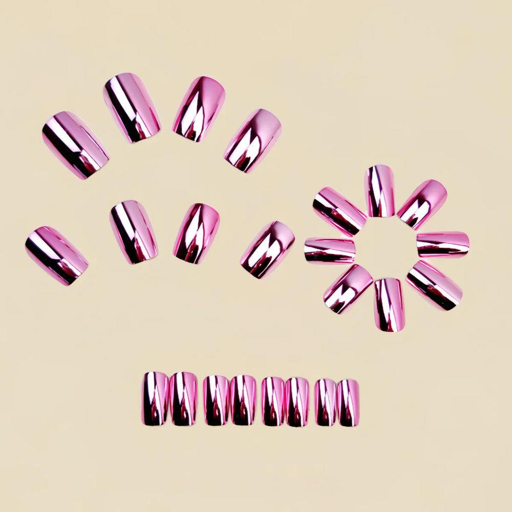 Purple Blue Pink Chrome Glossy Press-On Nails – Short/Medium Square