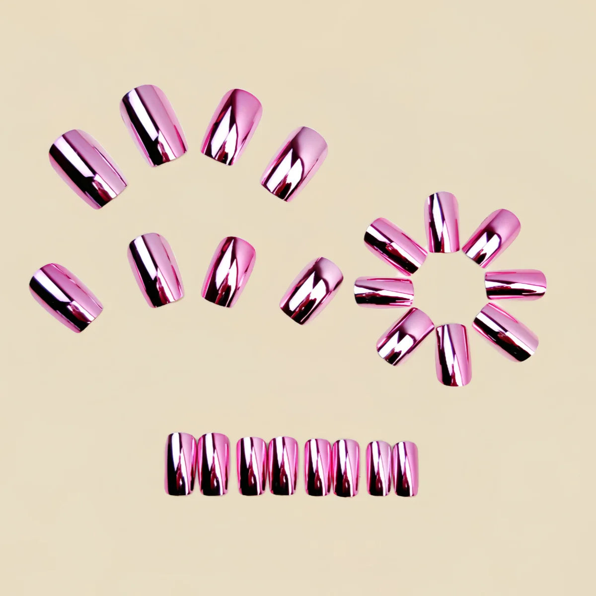 Short Medium fake nails for women girls Purple blue pink electric plated glossy square nail tips press on false nail enhancement