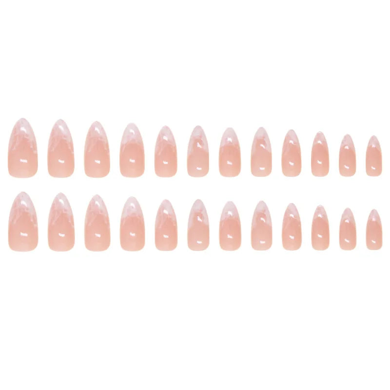 Medium fake nails for women girls Nude white Almond nail tips french style full cover reusable press on false nail art set