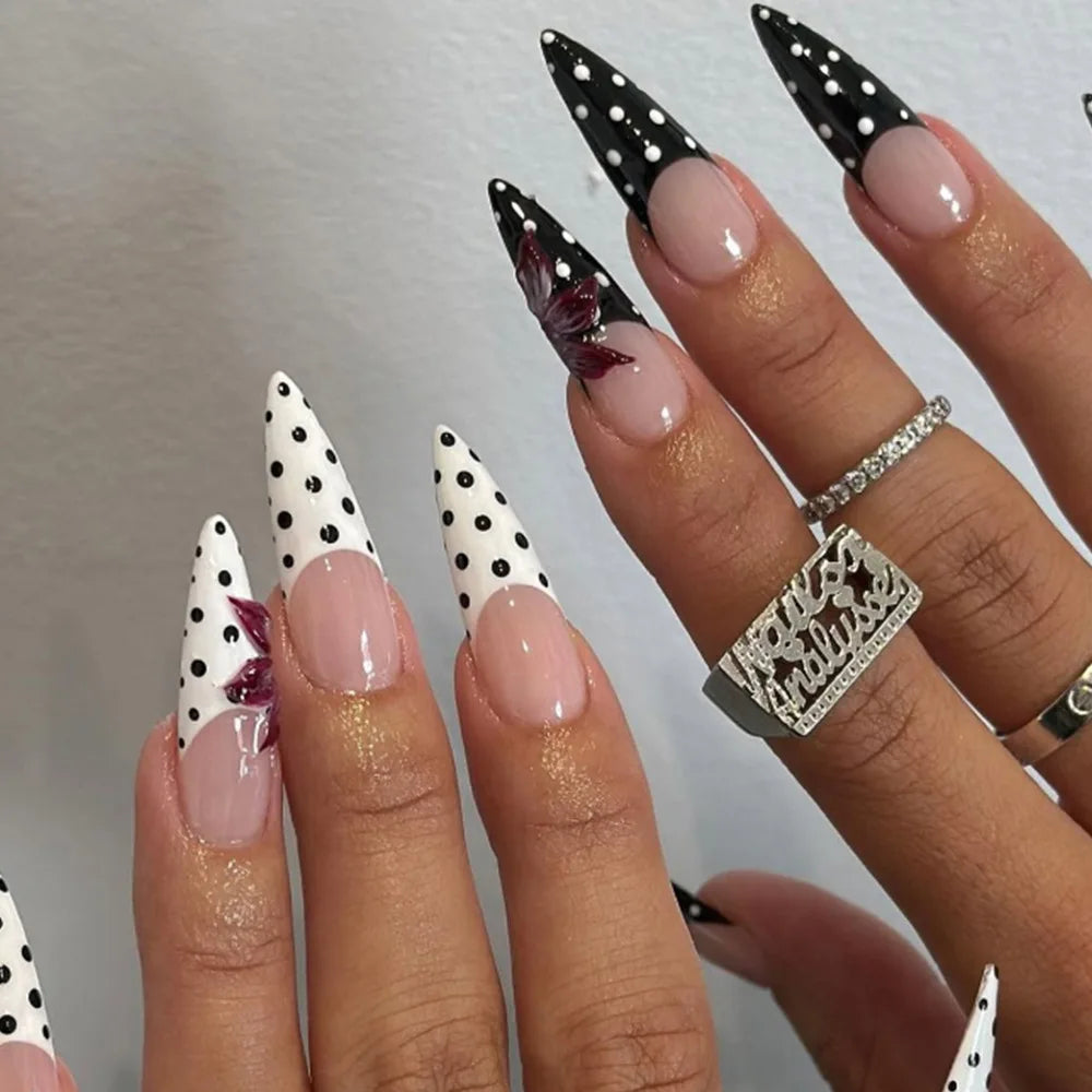 Black & White Zebra Stripe Press-On Nails – Long Stiletto, 24 Pcs