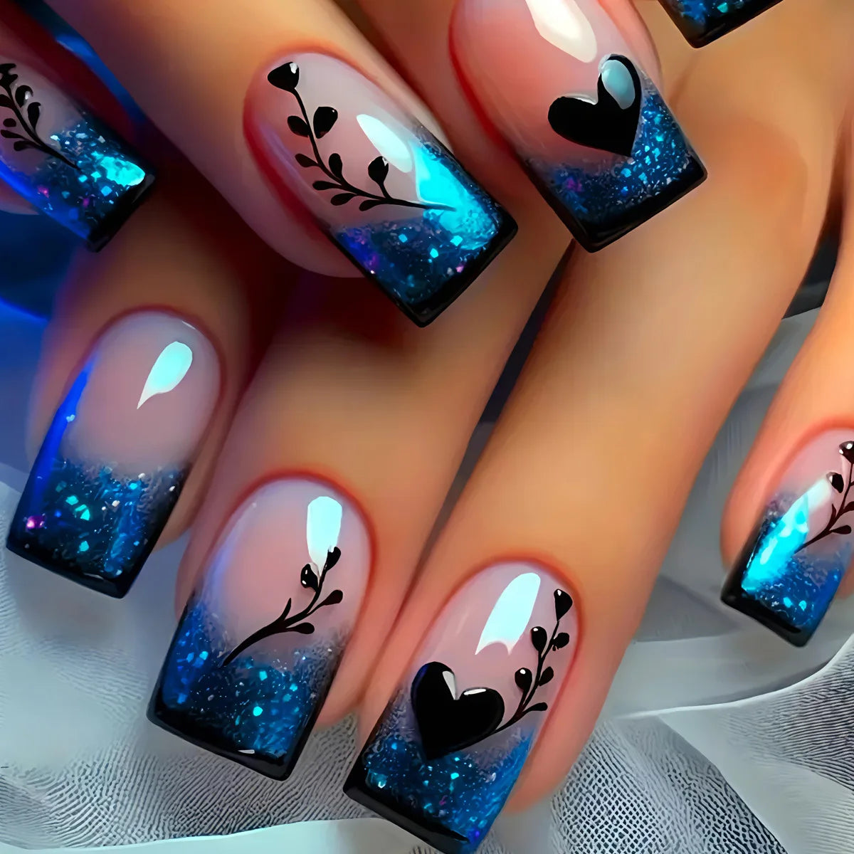 24pcs/set Short Medium Long Fake Nails Gradient Purple Yellow Blue Sunset Y2K Square Almond Summer Tips Press On False Nails Art
