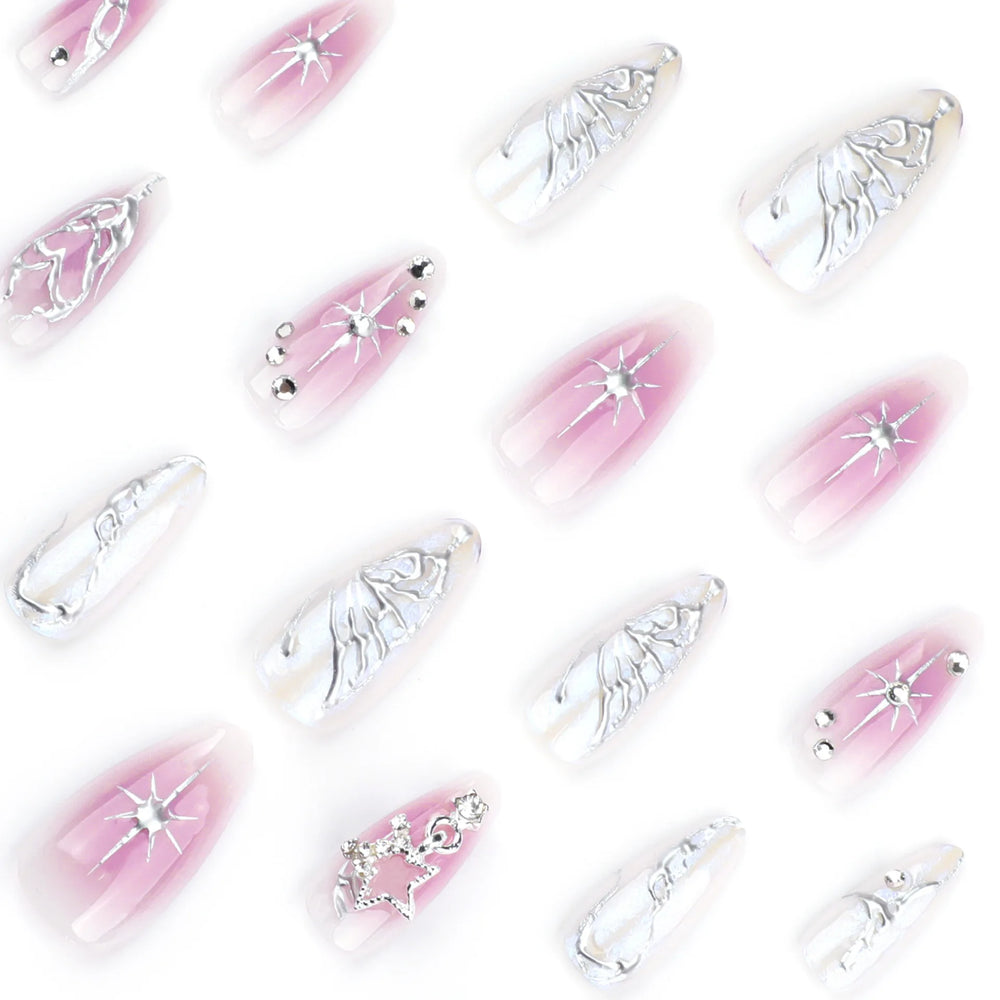 Blush Pink Y2K Chrome Punk Press-On Nails – Almond, 24 Pcs