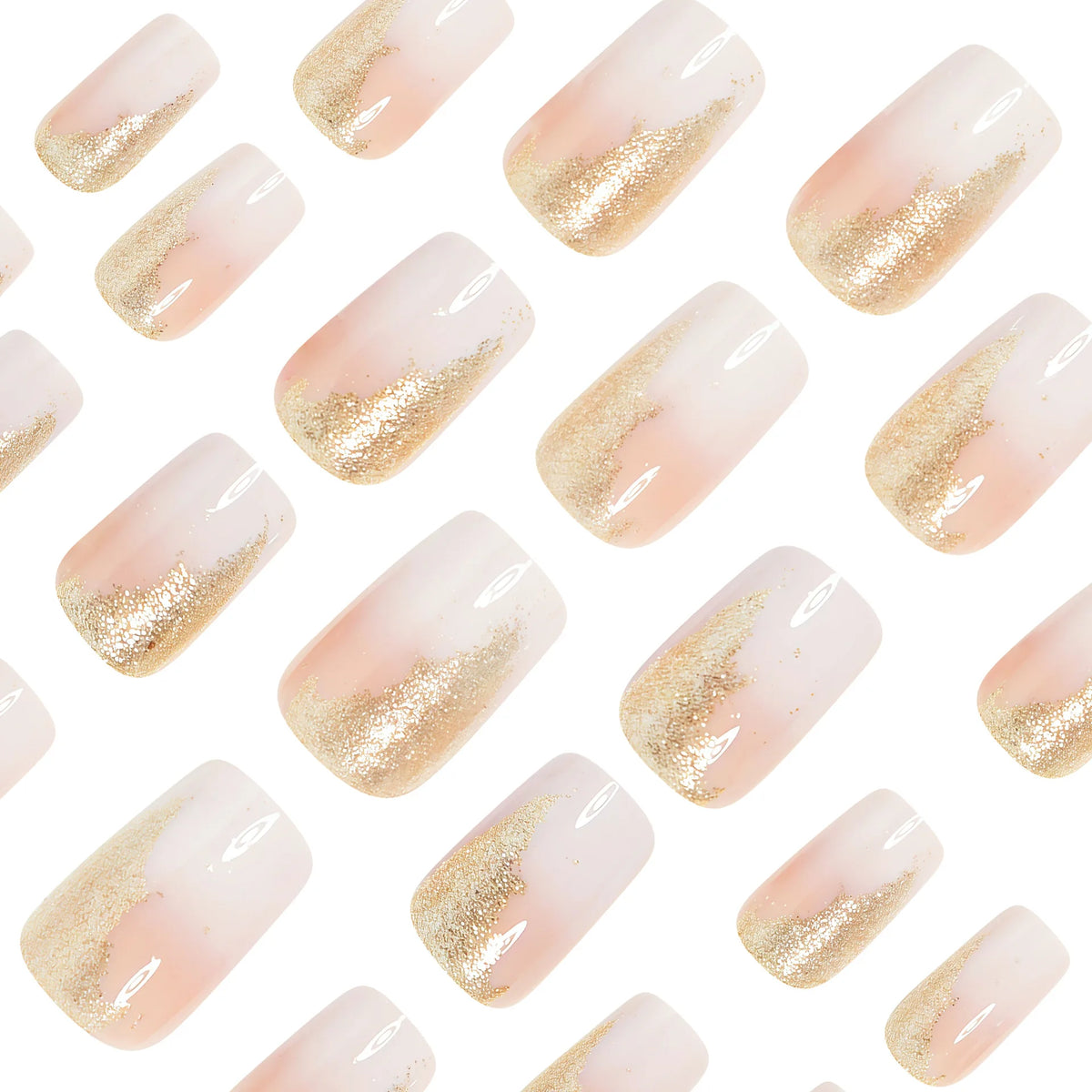 Short Square fake nails for women gradient nude white brown french style with sparkling glitters full cover press on false nail
