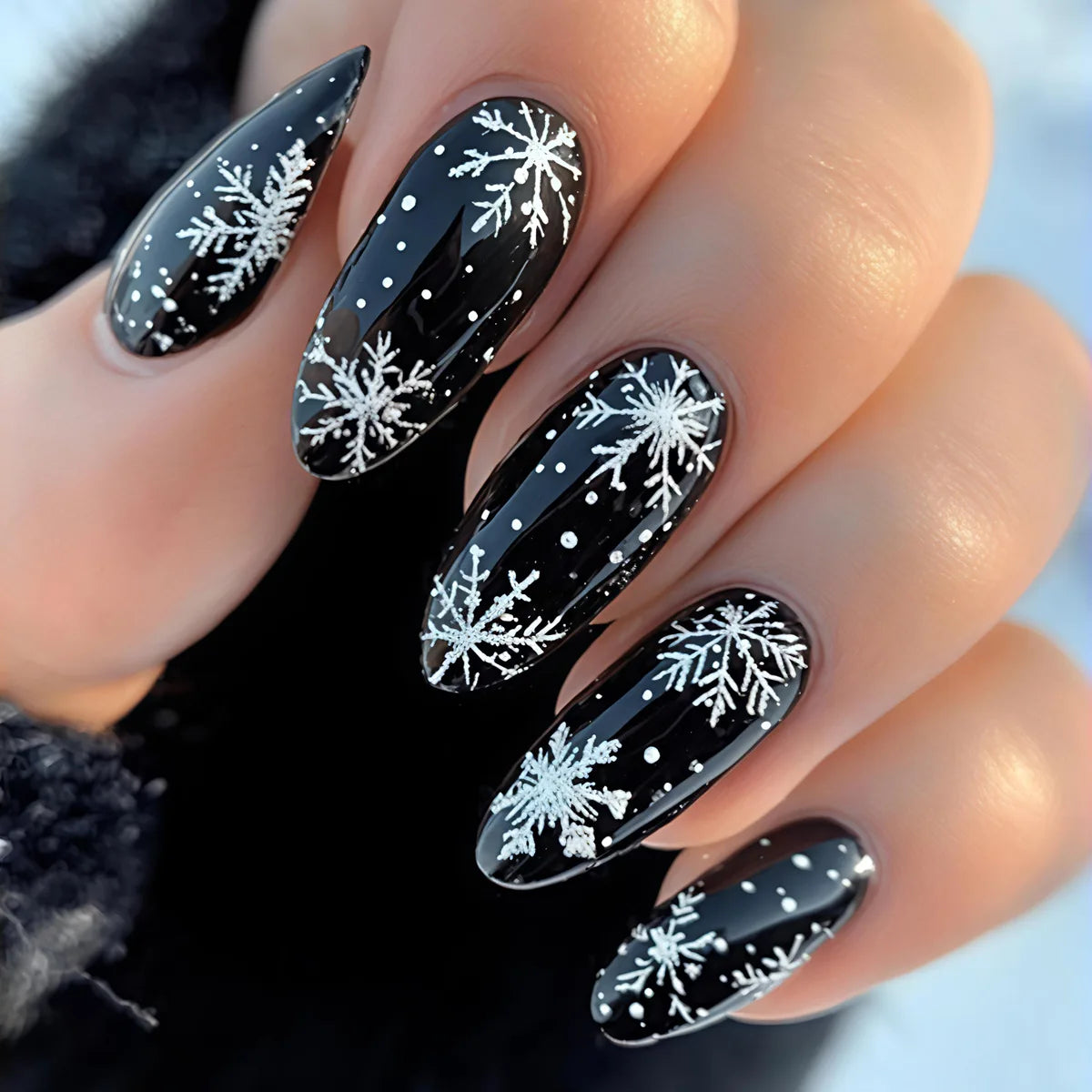 Medium long fake nails for Chirstmas party Square almond tips christmas tree snowflake gift snowman press on false nail art set