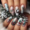 Short Medium fake nails for Christmas party Santa claus deers snowman snowflakes almond Square tips press on false nail art set