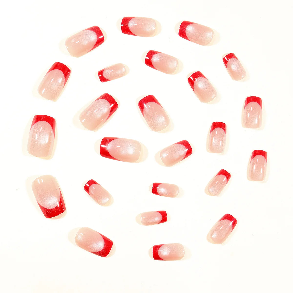 Medium fake nails for women Nude red square nail tips french style glossy cat eyes full cover press on false nail art set