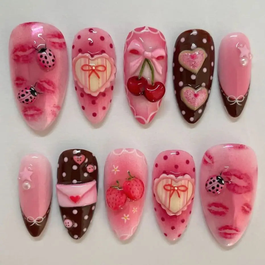 Vintage Painting Star, Moon & Swan Press-On Nails – Almond, 24 Pcs