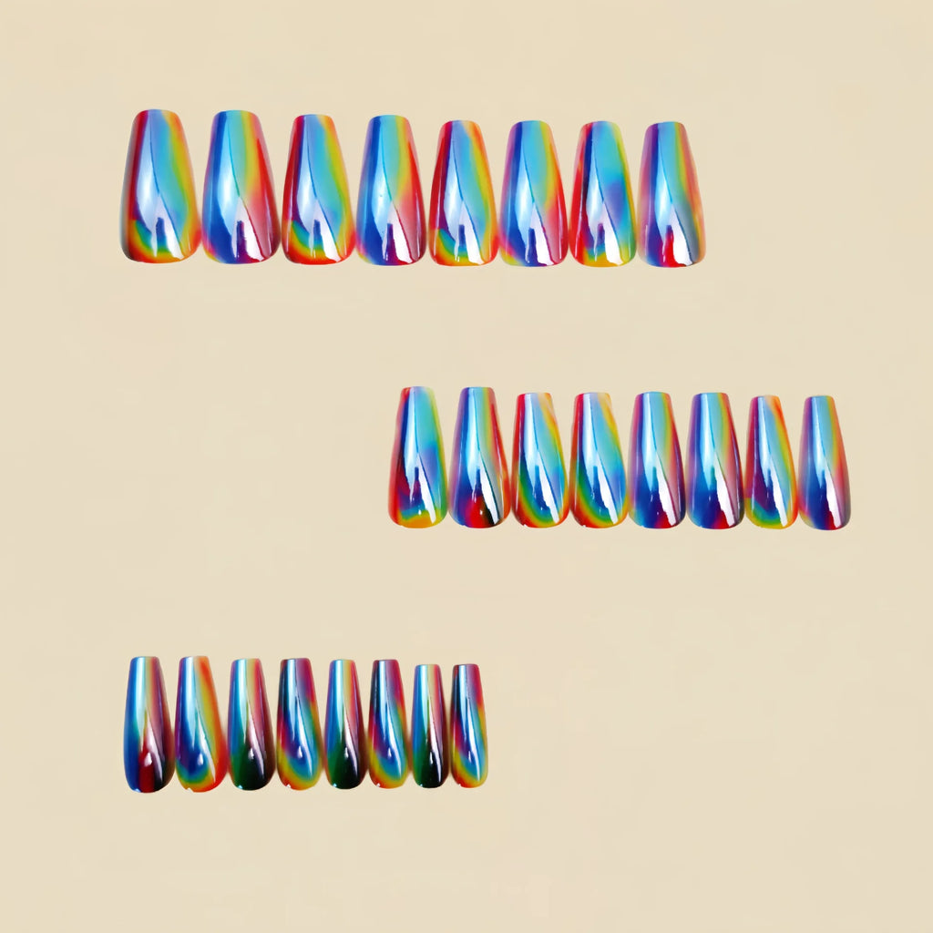 Medium long fake nails Holographic Plated gradient brown golden aurora colors waterdrop ballet shaped full cover press on nails
