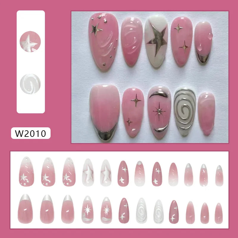 Y2K Moon, Star & Swan Press-On Nails – Almond, 24 Pcs