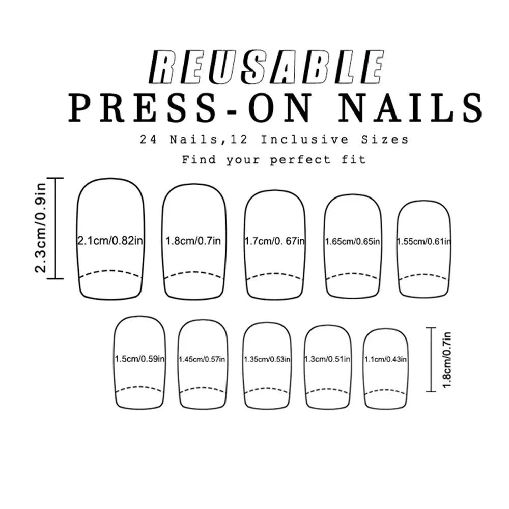 24pcs/set colorful fake nails Y2K yellow red blue purple green horizontal stripes Medium square shape press on fasle nail art