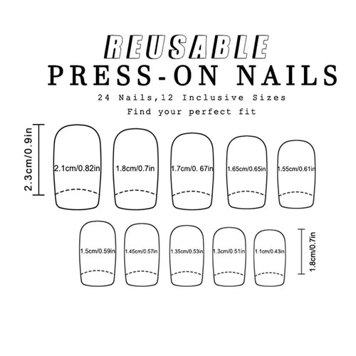 24pcs/set colorful fake nails Y2K yellow red blue purple green horizontal stripes Medium square shape press on fasle nail art