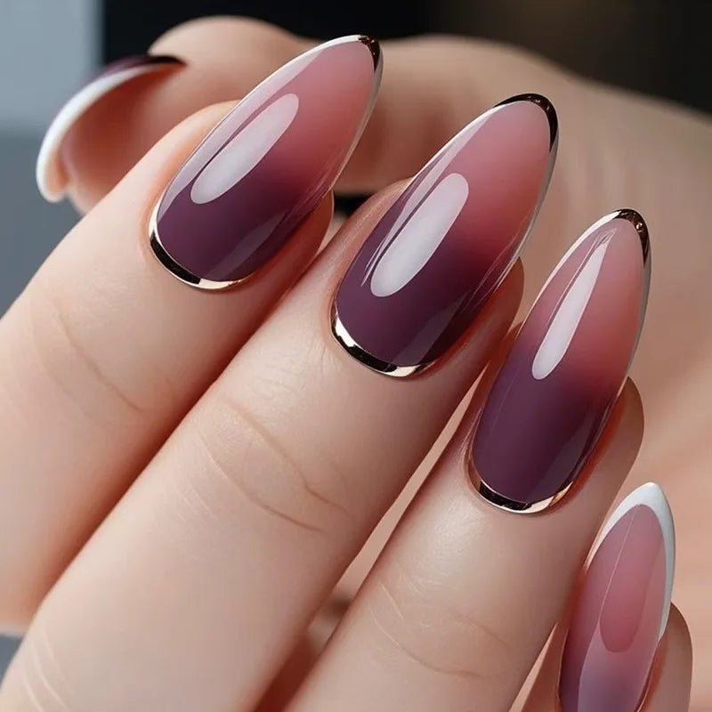 Purple Yellow Blue Sunset Y2K Press-On Nails – Square Almond, Short/Medium/Long, 24 Pcs