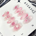 3D fake nails for women girls Gradient pink colors with flowers butterfly design almond nail tips full cover press on false nail