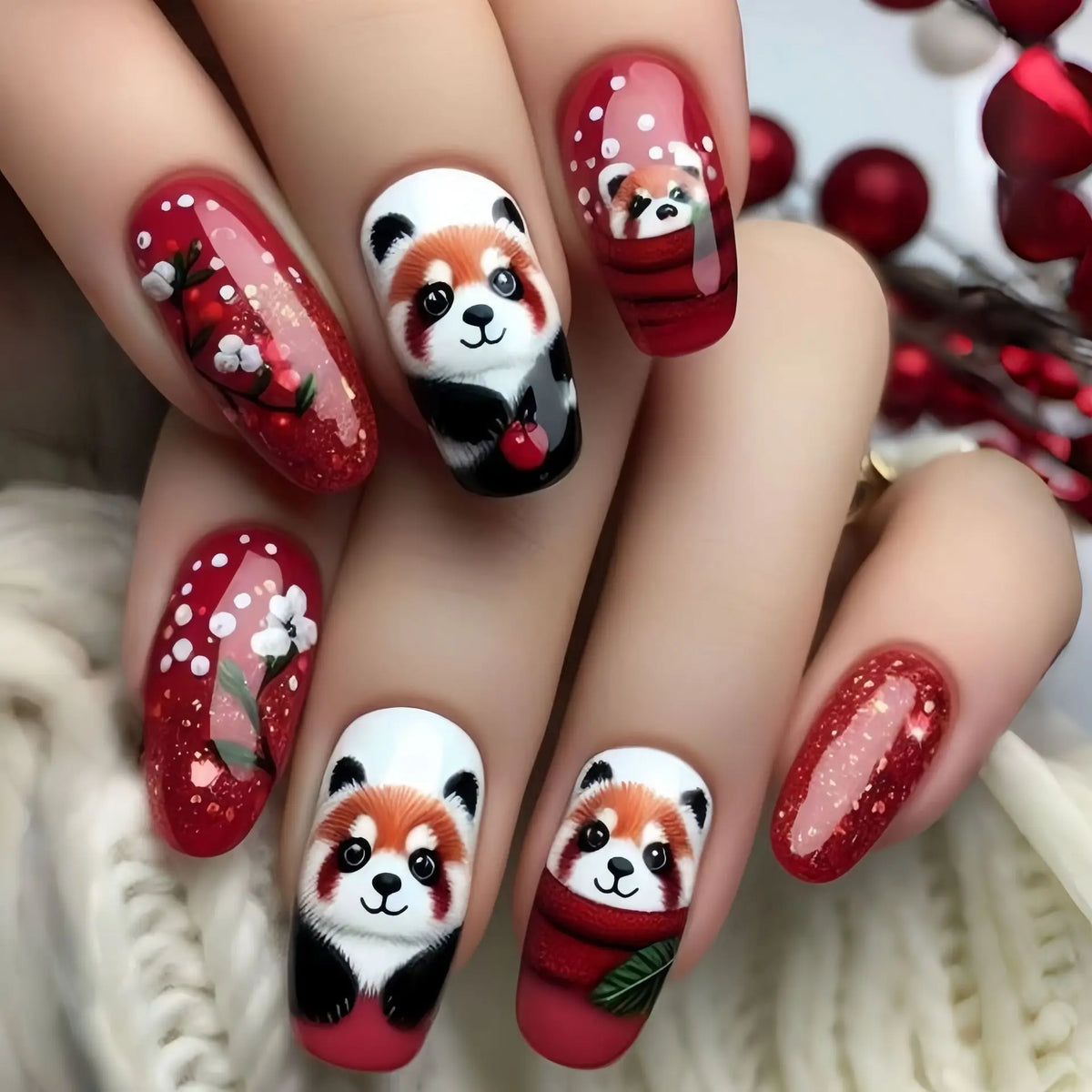 24pcs/set Medium fake nails for women gilrs cute bear Owl animals design glossy Ballet shape nail tips press on false nail art