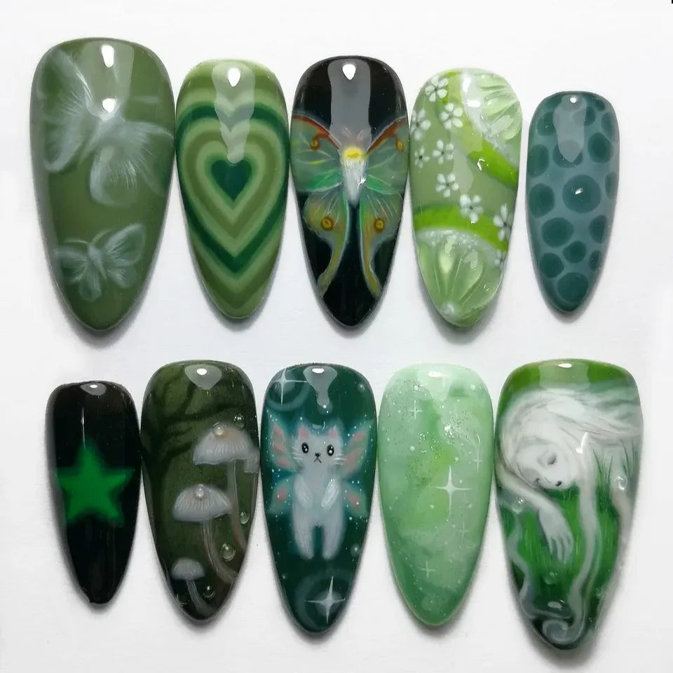 Vintage Oil Painting Art Press-On Nails – Frosted Almond, 24 Pcs