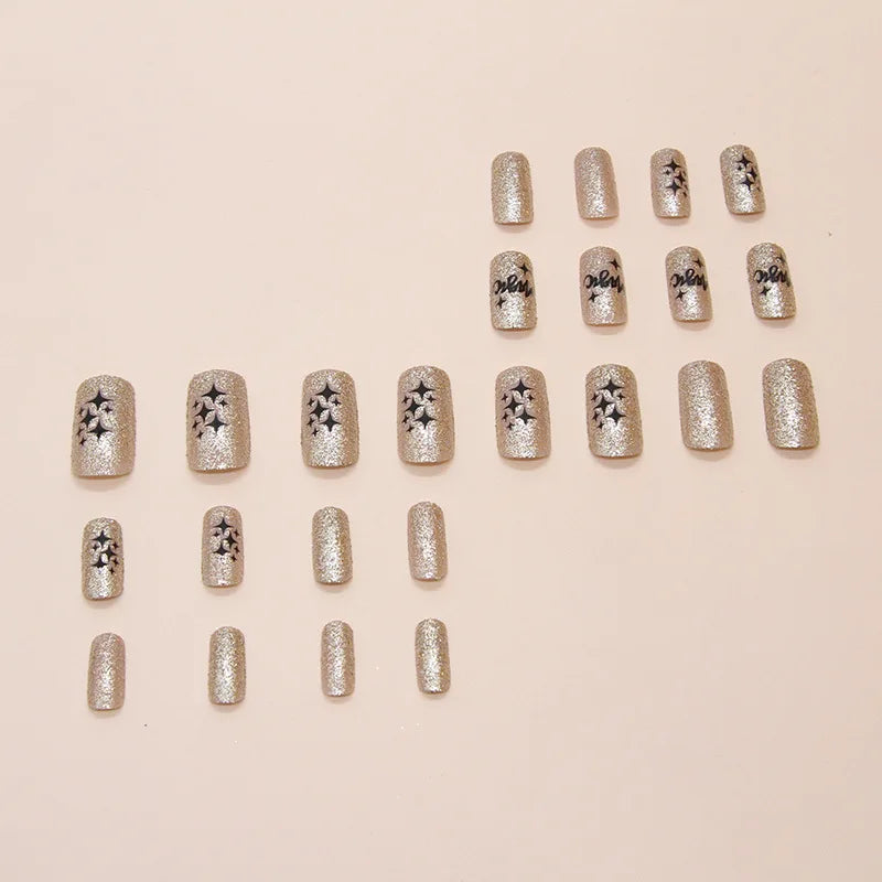 24pcs/set fake nails for women girls super flash Champagne Gold or nude green colors square shape reusable press on false nails