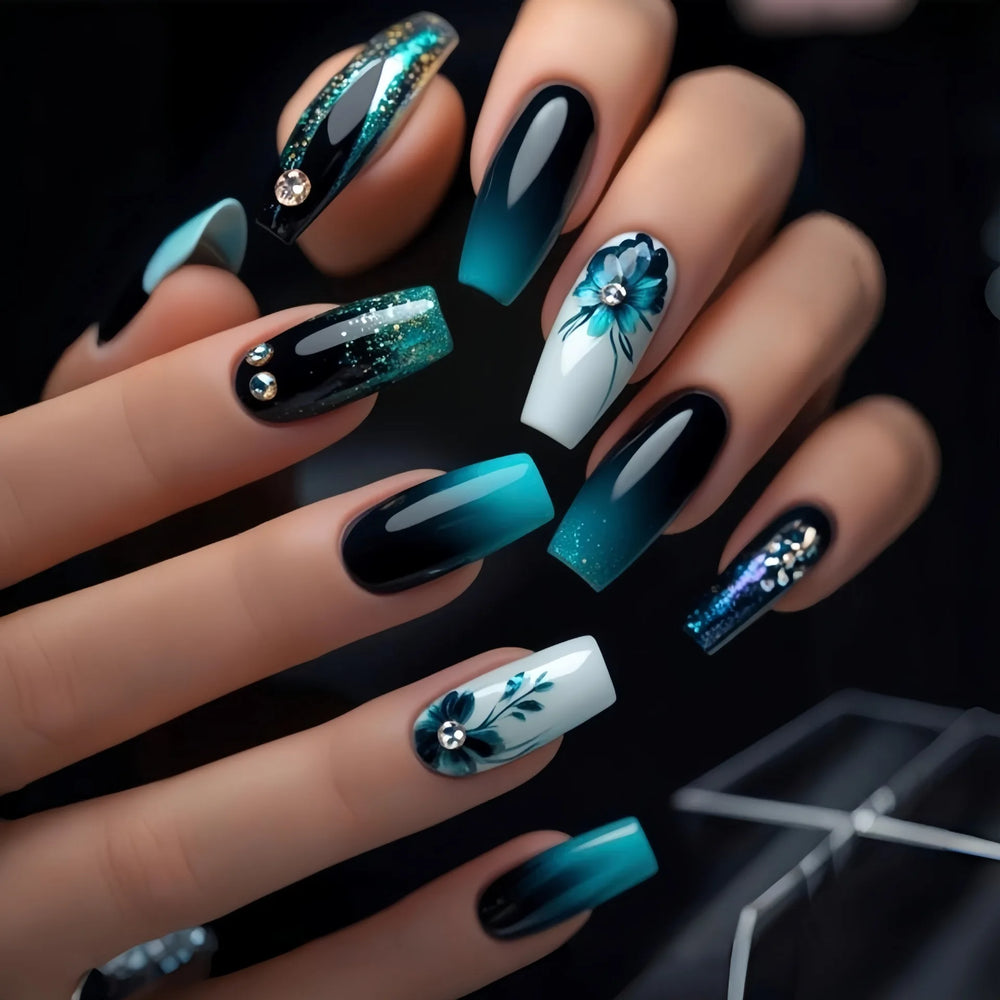 Cactus & Flower Gradient Ballet Press-On Nails – Medium Long