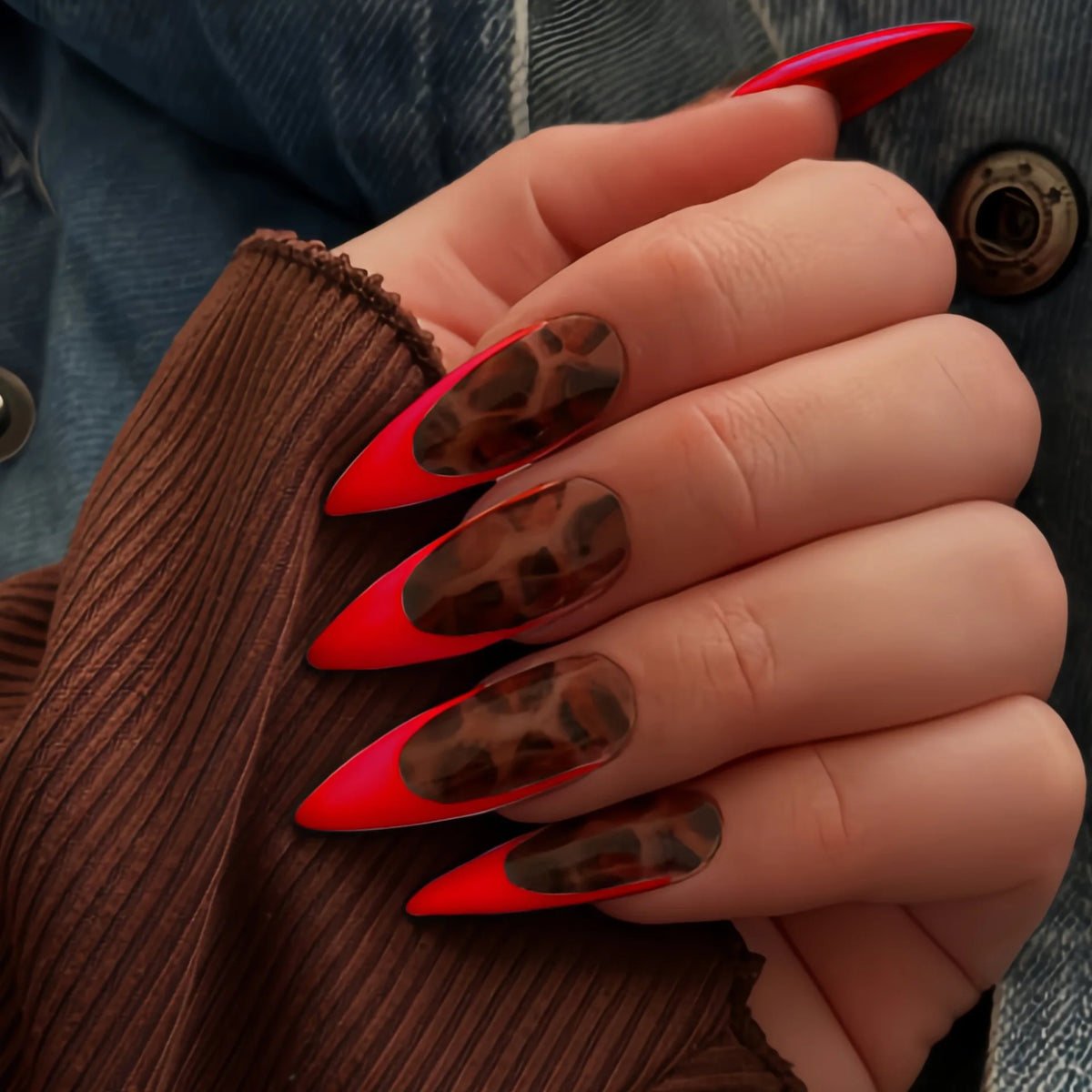 Short Medium Long Fake Nails for Fall Winter Fashion Coffee Brown Leopard Green Blue Red Edge Almond Ballet Tips Press On Nails