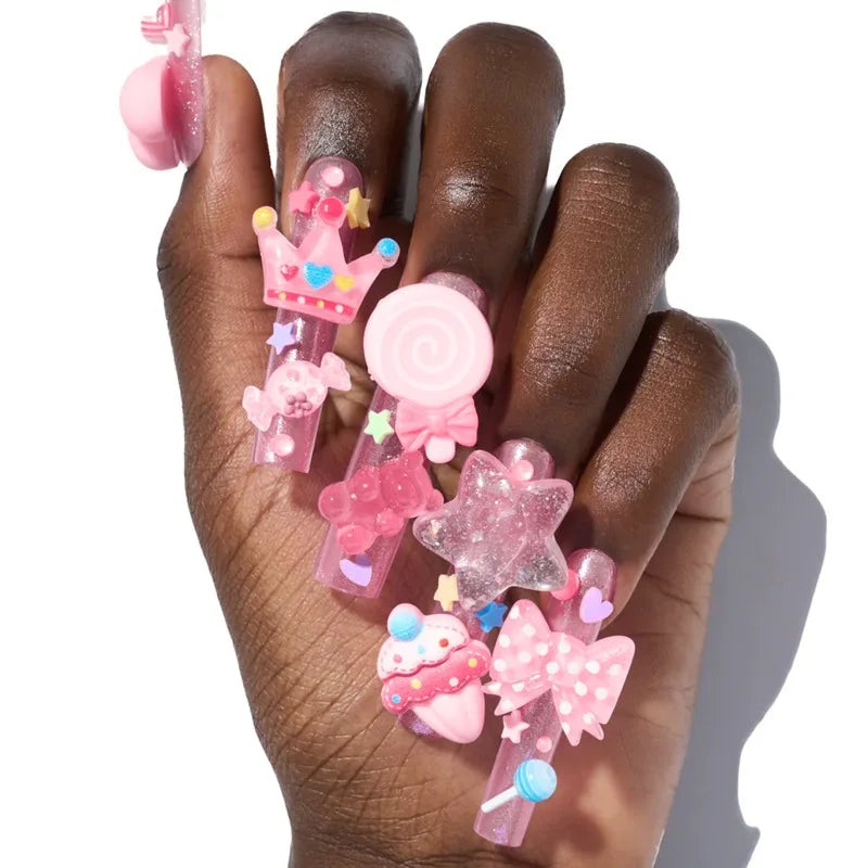 Pink 3D Flower & Metal Bow Press-On Nails – Almond, 24 Pcs