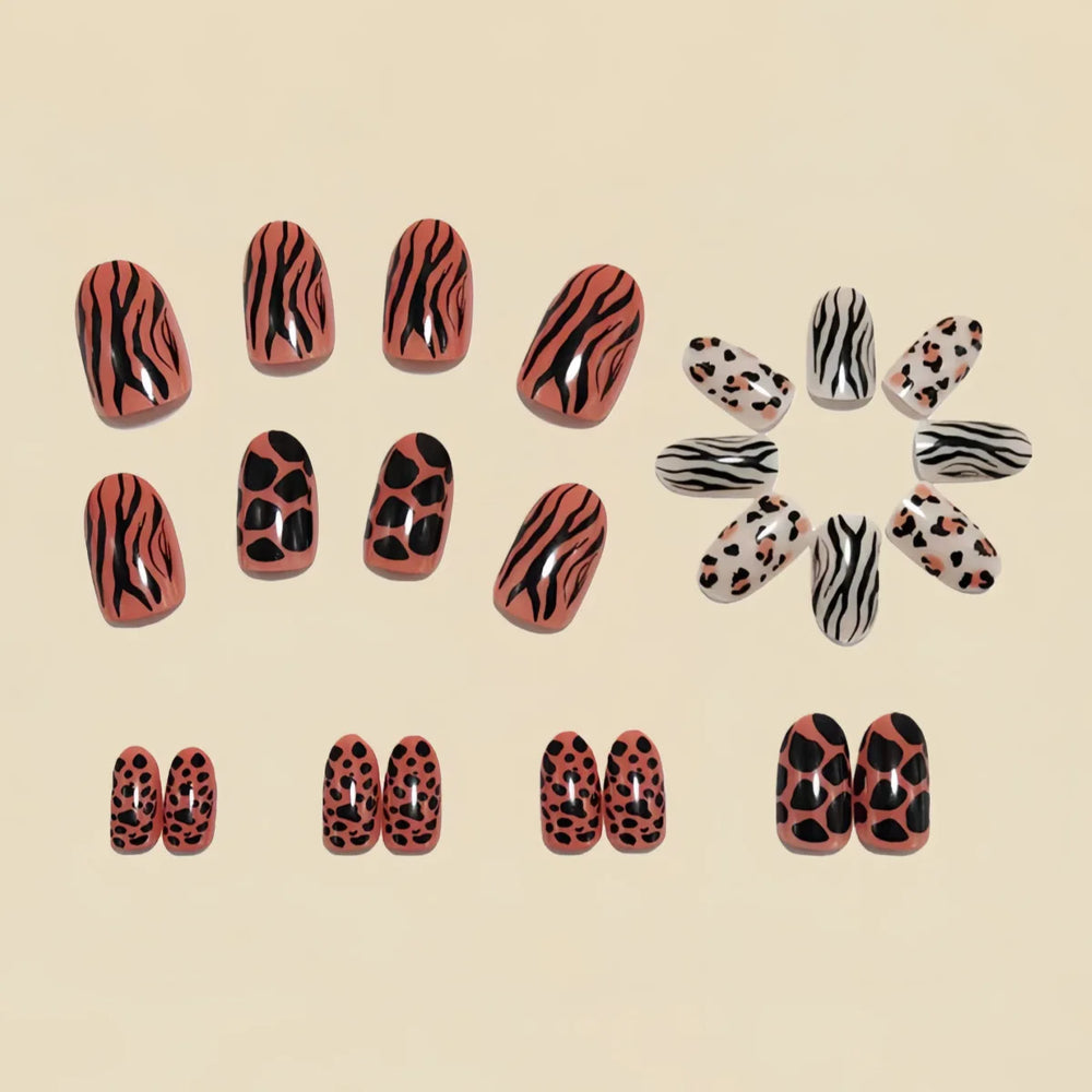 Brown Blue Green Leopard Ballet Press-On Nails – Short/Medium/Long Square, 24 Pcs