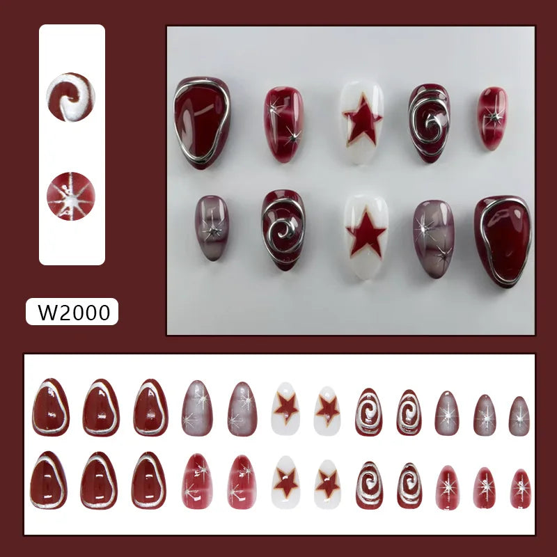 Y2K Moon, Star & Swan Press-On Nails – Almond, 24 Pcs