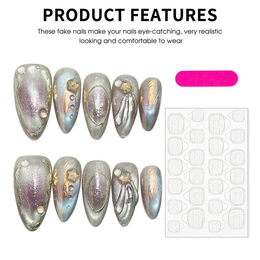 Aurora Chrome Fantasy Handmade Press-On Nails – Almond, 10 Pcs