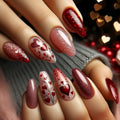 Medium long fake nails for women gradient pink red cute heart design for Valentine's Day Square almond nail tips press on nails