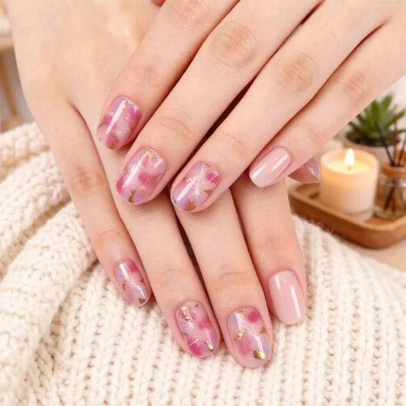 Short square fake nails for women gilrs Spring summer flowers white pink yellow colors full cover press on acrylic false nails