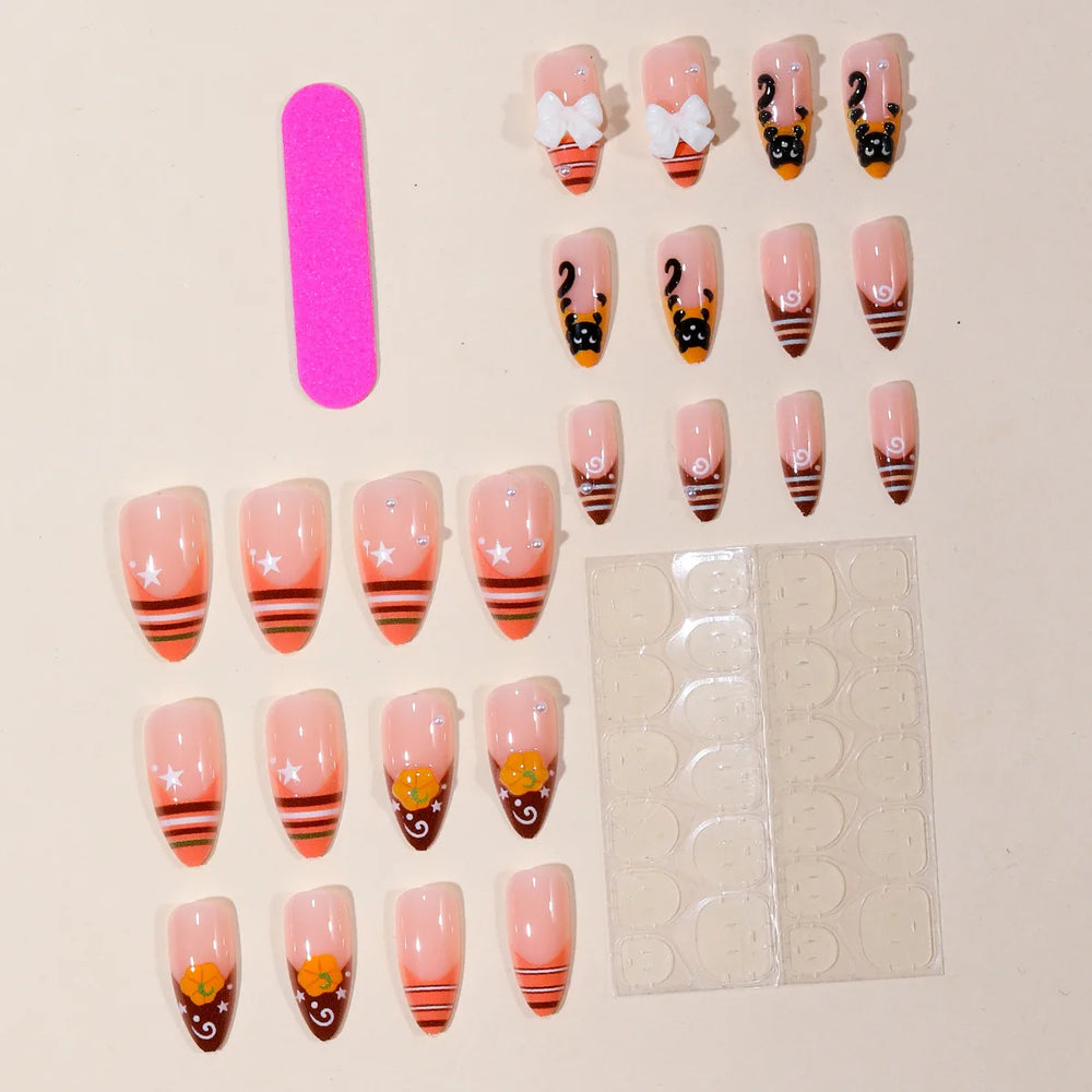 Cute Cartoon Black Cat 3D Press-On Nails – Almond, 24 Pcs