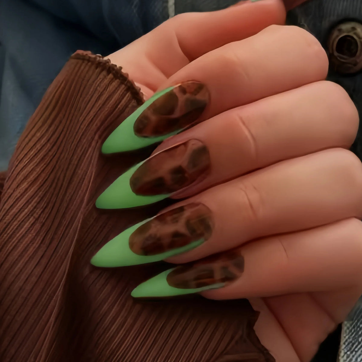 Short Medium Long Fake Nails for Fall Winter Fashion Coffee Brown Leopard Green Blue Red Edge Almond Ballet Tips Press On Nails