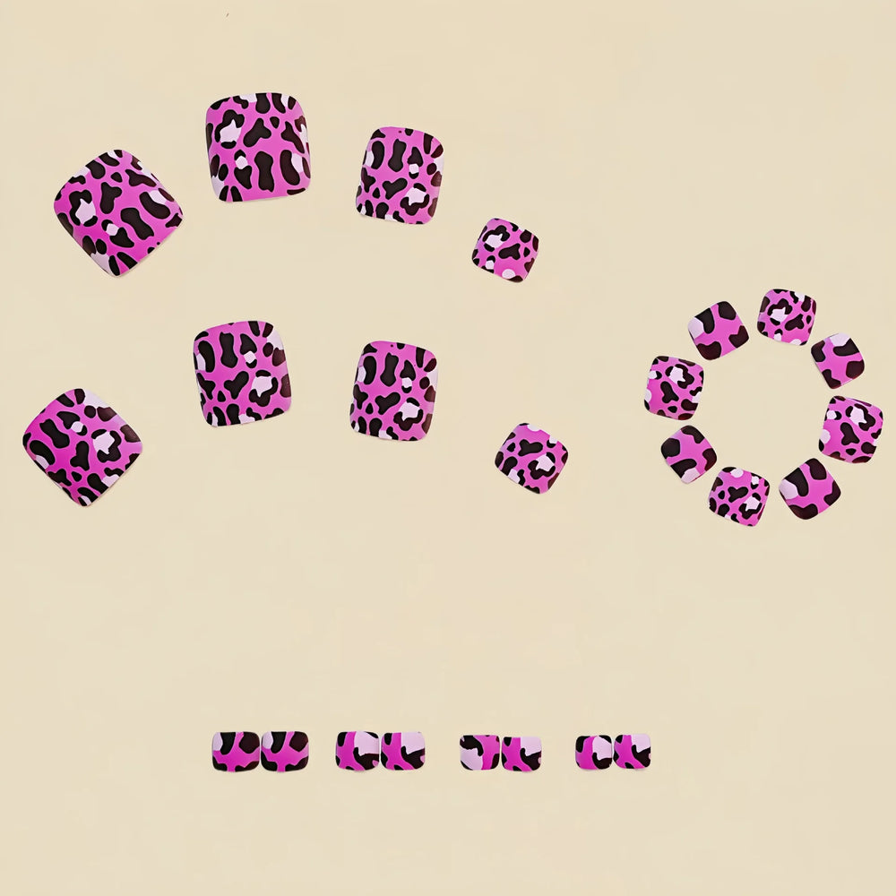 Gold & Pink Leopard Press-On Toenails – 24 Pcs