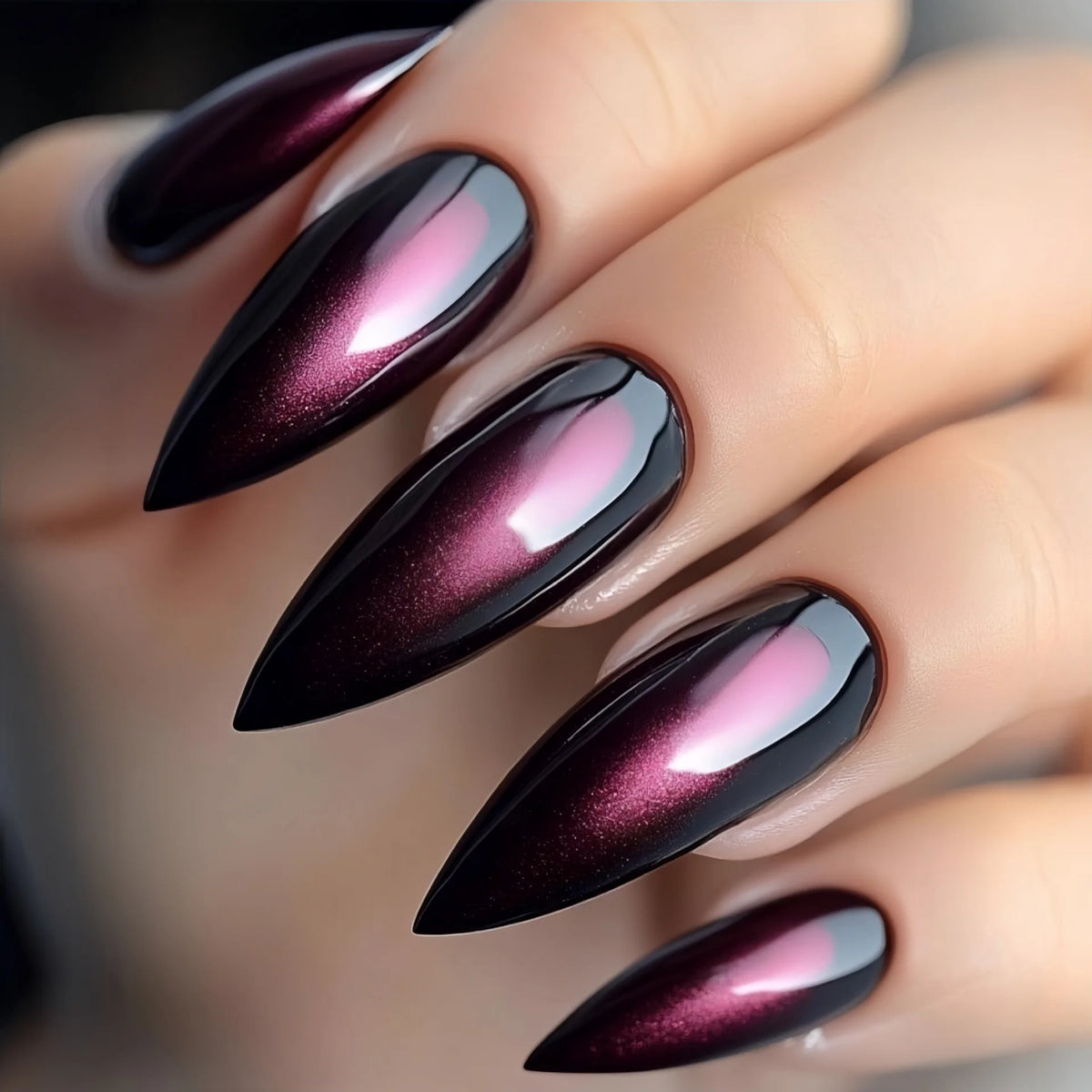 24pcs/set Medium long fake nails gradient red black golden glossy ballet almond french tips for New Year press on false nail art