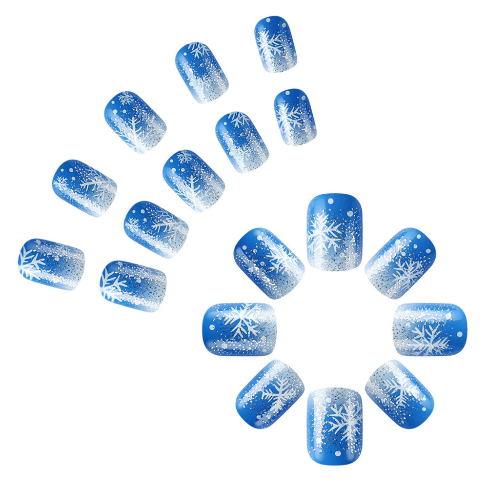 Snowflake Glitter Christmas Press-On Nails – Short Square, 24 Pcs