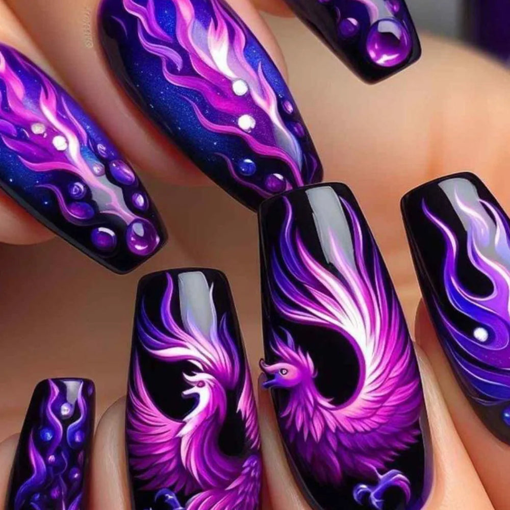 Blue Ocean Jellyfish & Fish Summer Press-On Nails – Medium Long Square, 24 Pcs
