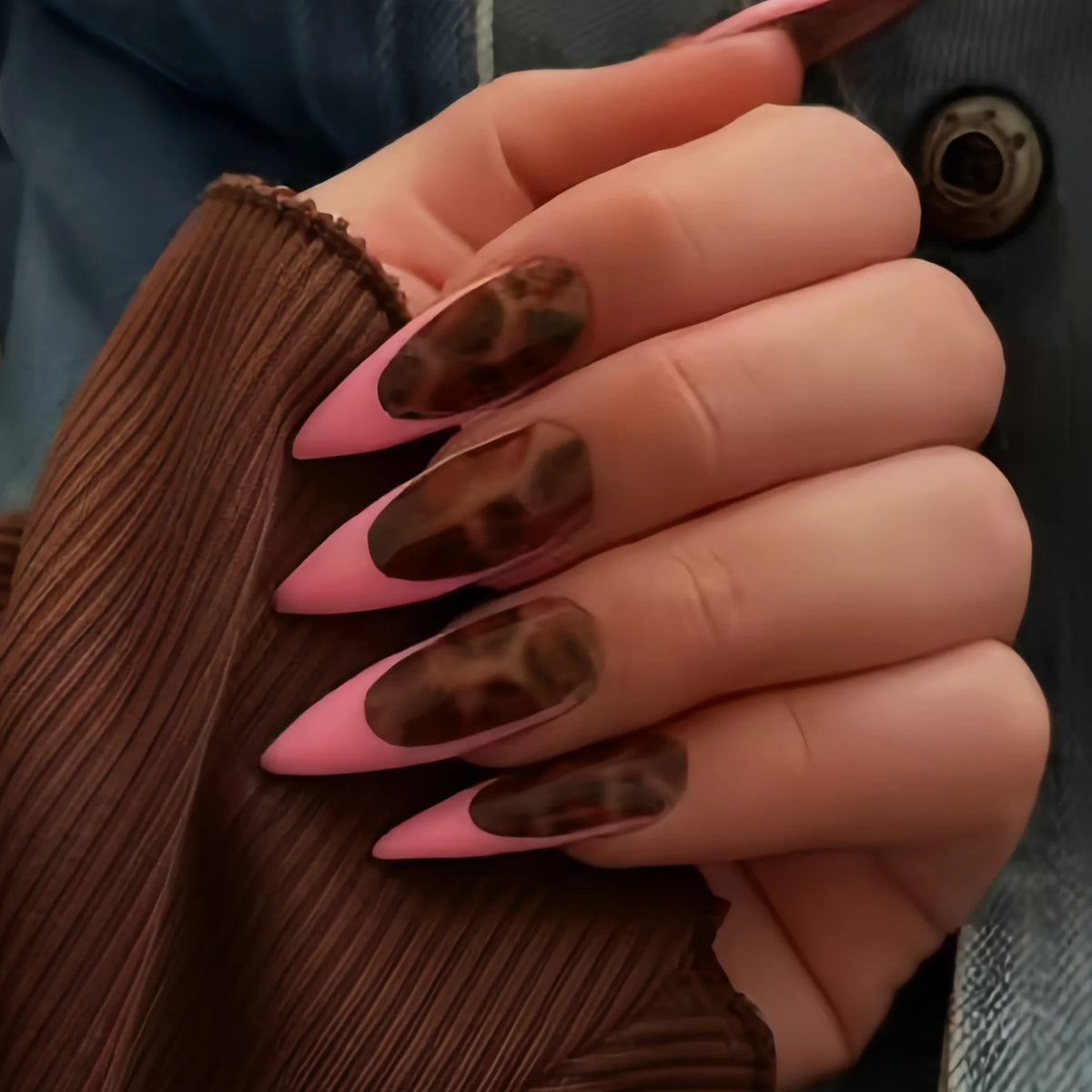 Short Medium Long Fake Nails for Fall Winter Fashion Coffee Brown Leopard Green Blue Red Edge Almond Ballet Tips Press On Nails