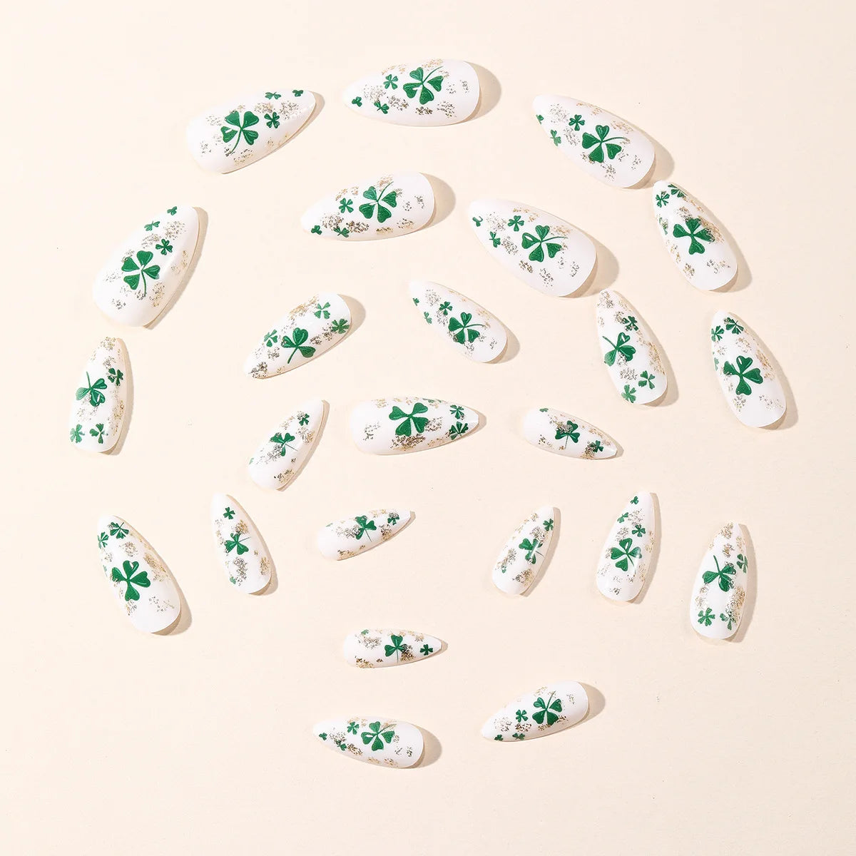 Medium fake nails for women girls green flora cute hat design for St. Patrick's Day Square almond shape press on false nail art
