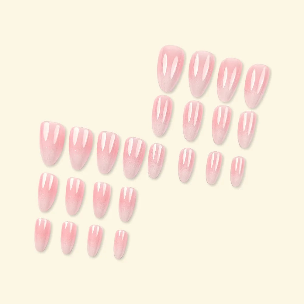 Glossy Pink Nude Gradient Almond Press-On Nails – Medium
