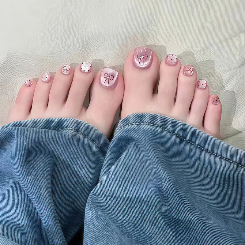 Light Pink Cat-Eye Press-On Toenails – Short Square, 24 Pcs