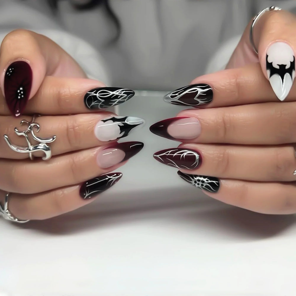 Black Ombre French Press-On Nails – Long Ballerina, 24 Pcs