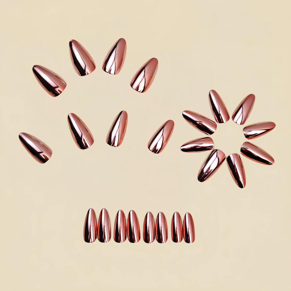 Medium fake nails for women  girls Holographic Plated champagne blue glossy almond nail tips full cover press on false nail art