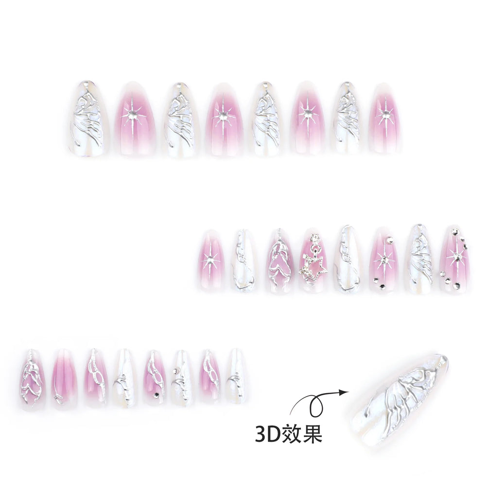 Blush Pink Y2K Chrome Punk Press-On Nails – Almond, 24 Pcs